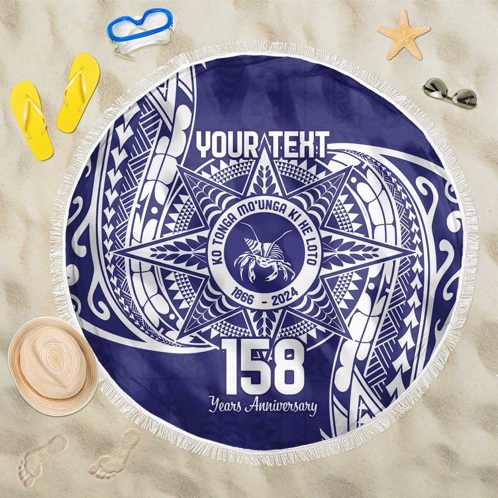 Personalised Tonga Tupou College Tolo 158th Anniversary Beach Blanket Special Kupesi Pattern LT9 One Size 150cm Blue - Polynesian Pride