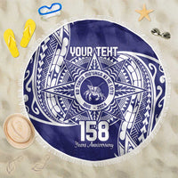 Personalised Tonga Tupou College Tolo 158th Anniversary Beach Blanket Special Kupesi Pattern LT9 One Size 150cm Blue - Polynesian Pride