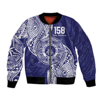 Personalised Tonga Tupou College Tolo 158th Anniversary Bomber Jacket Special Kupesi Pattern LT9 Unisex Blue - Polynesian Pride