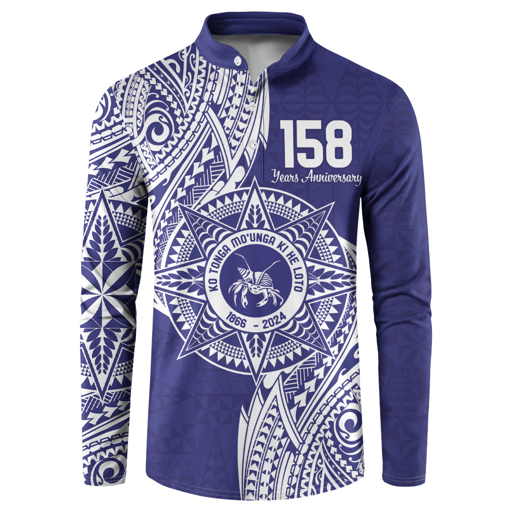 Personalised Tonga Tupou College Tolo 158th Anniversary Button Sweatshirt Special Kupesi Pattern LT9 Blue - Polynesian Pride