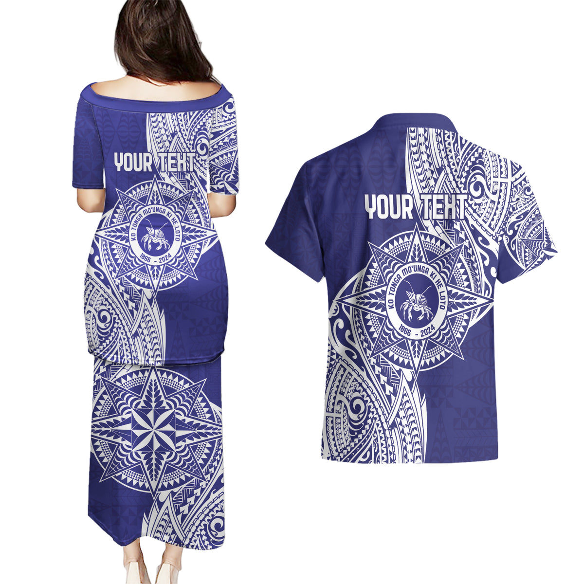 Personalised Tonga Tupou College Tolo 158th Anniversary Couples Matching Puletasi and Hawaiian Shirt Special Kupesi Pattern LT9 - Polynesian Pride