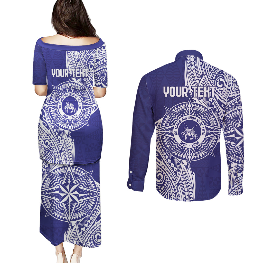 Personalised Tonga Tupou College Tolo 158th Anniversary Couples Matching Puletasi and Long Sleeve Button Shirt Special Kupesi Pattern LT9 - Polynesian Pride