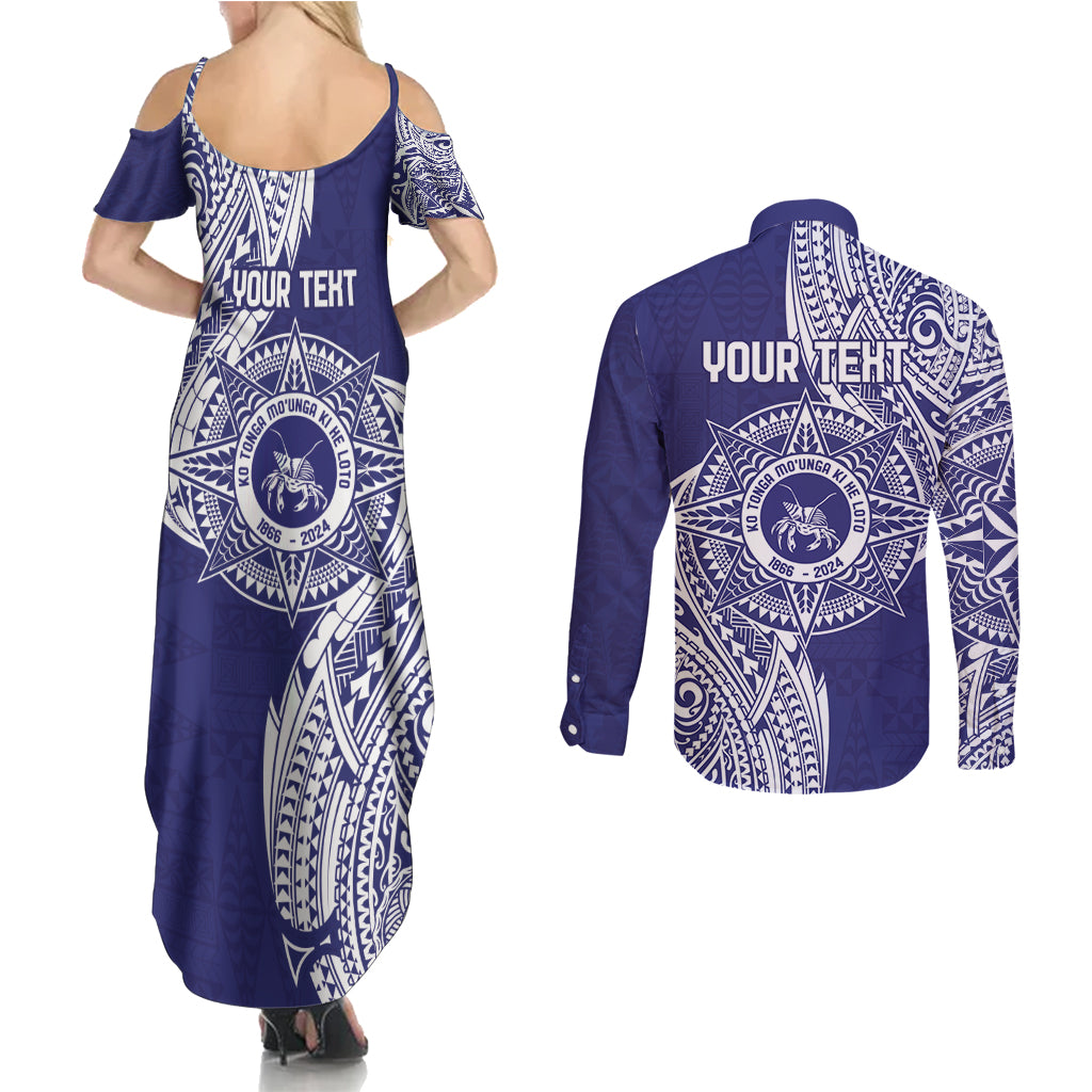 Personalised Tonga Tupou College Tolo 158th Anniversary Couples Matching Summer Maxi Dress and Long Sleeve Button Shirt Special Kupesi Pattern LT9 - Polynesian Pride