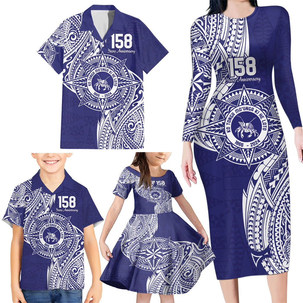 Personalised Tonga Tupou College Tolo 158th Anniversary Family Matching Long Sleeve Bodycon Dress and Hawaiian Shirt Special Kupesi Pattern