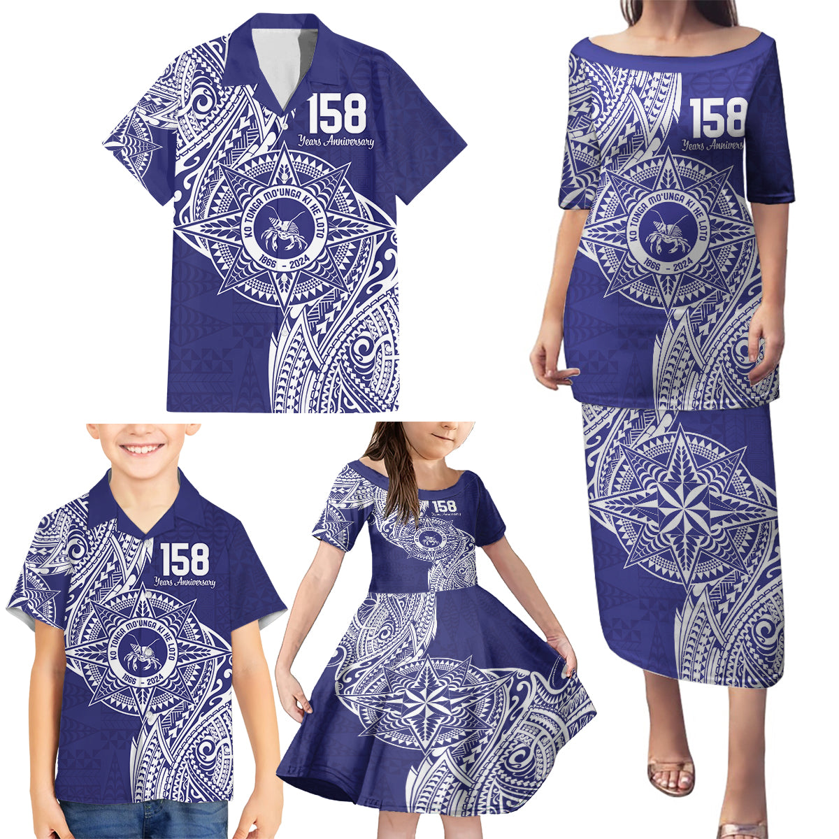 Personalised Tonga Tupou College Tolo 158th Anniversary Family Matching Puletasi and Hawaiian Shirt Special Kupesi Pattern LT9 - Polynesian Pride