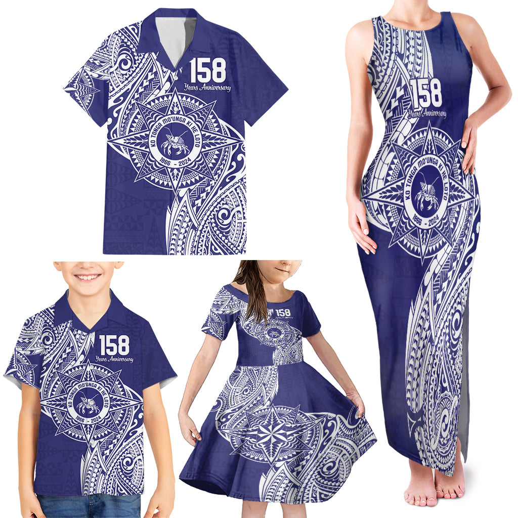 Personalised Tonga Tupou College Tolo 158th Anniversary Family Matching Tank Maxi Dress and Hawaiian Shirt Special Kupesi Pattern LT9 - Polynesian Pride