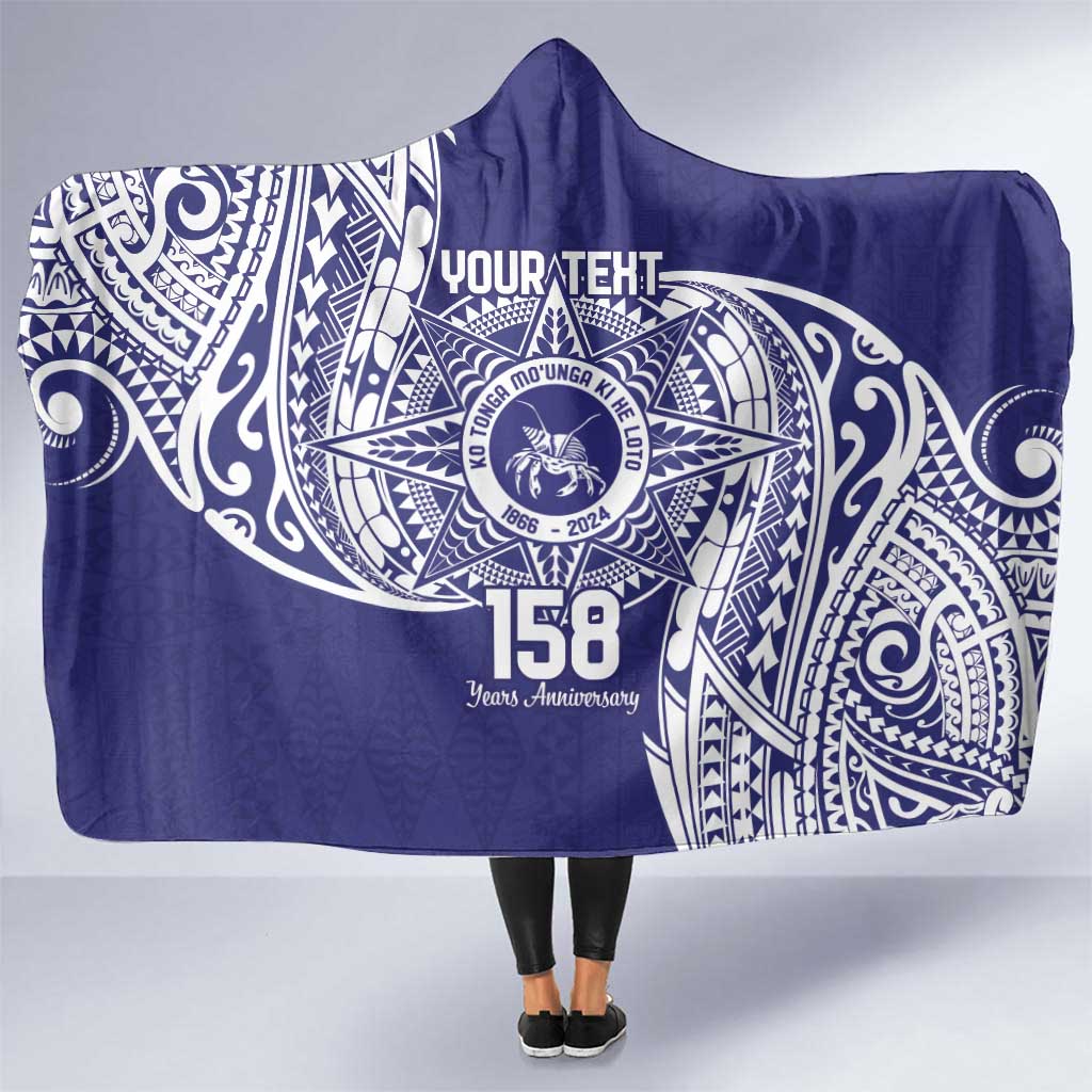 Personalised Tonga Tupou College Tolo 158th Anniversary Hooded Blanket Special Kupesi Pattern LT9 One Size Blue - Polynesian Pride
