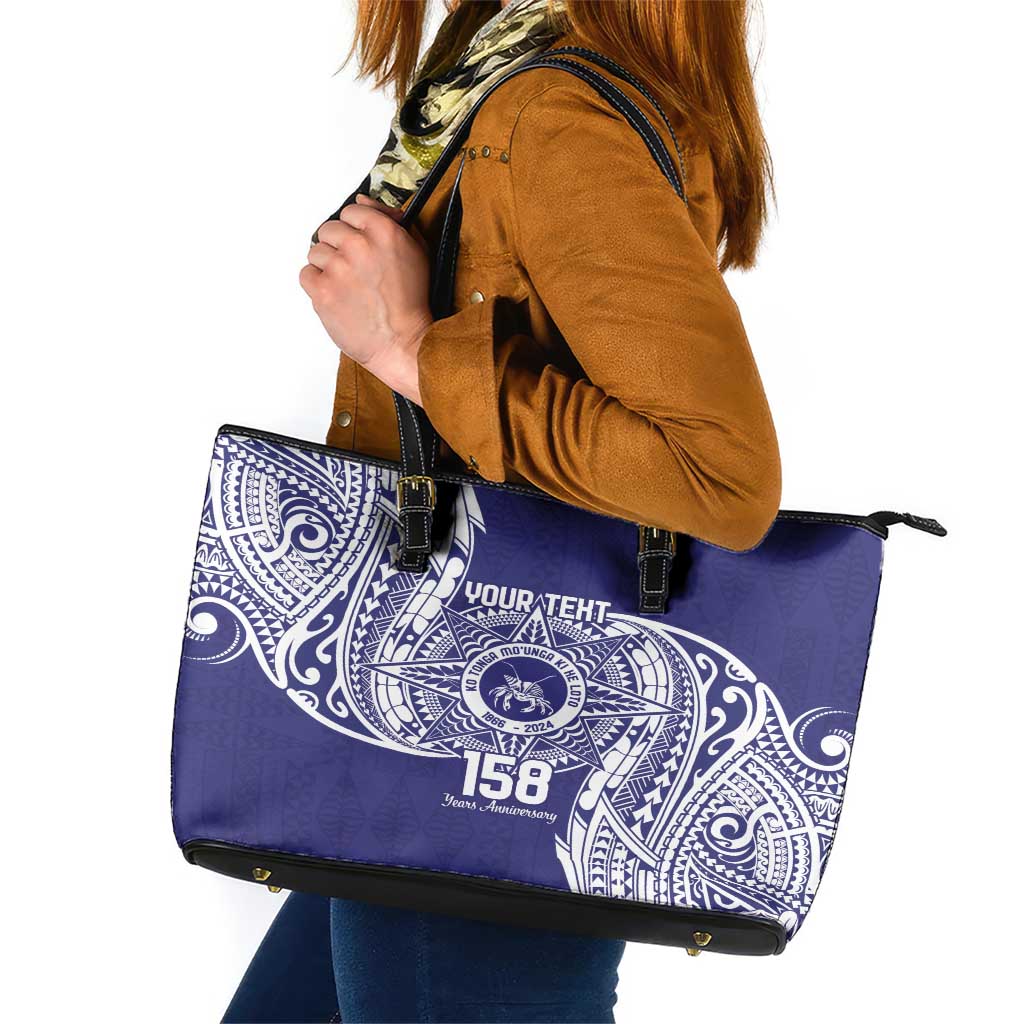 Personalised Tonga Tupou College Tolo 158th Anniversary Leather Tote Bag Special Kupesi Pattern LT9 Blue - Polynesian Pride