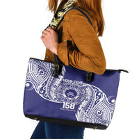 Personalised Tonga Tupou College Tolo 158th Anniversary Leather Tote Bag Special Kupesi Pattern LT9 Blue - Polynesian Pride