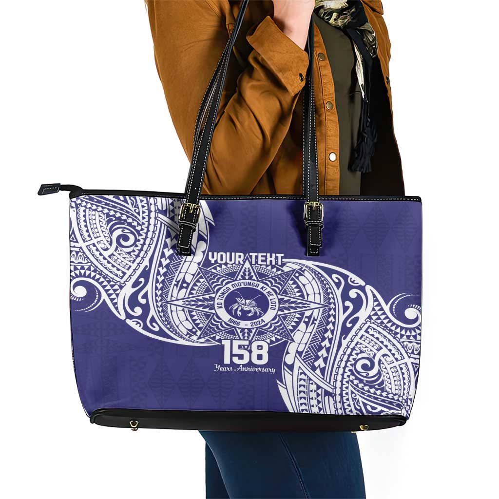 Personalised Tonga Tupou College Tolo 158th Anniversary Leather Tote Bag Special Kupesi Pattern LT9 - Polynesian Pride