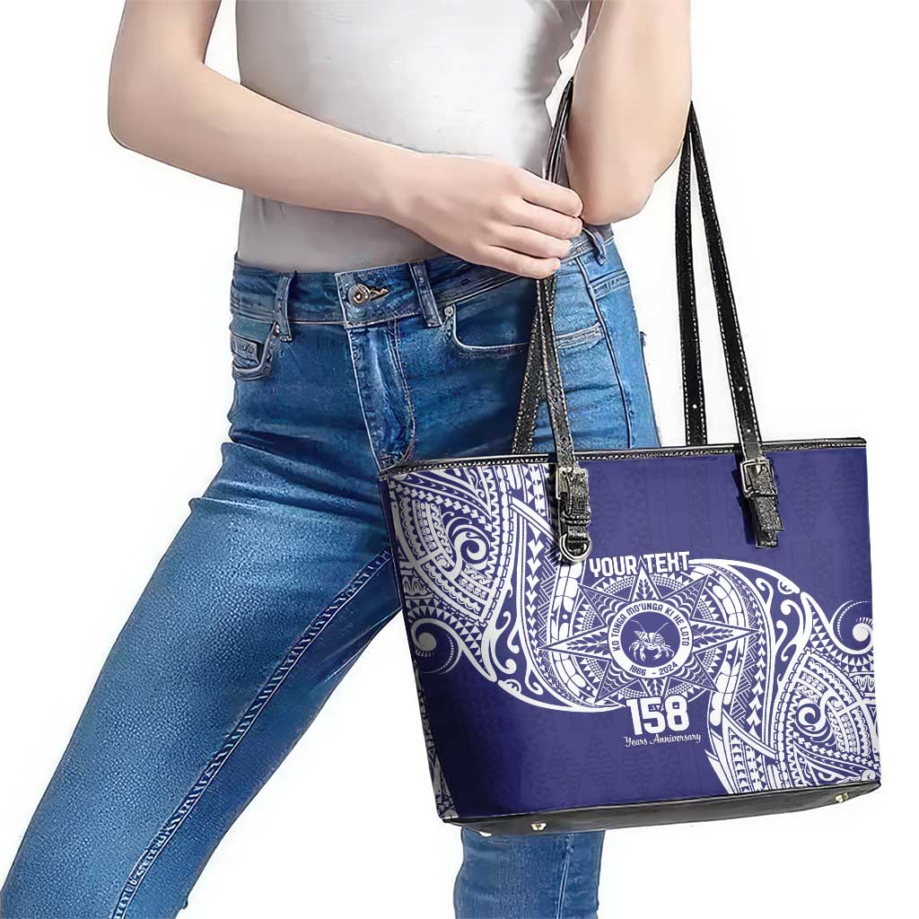 Personalised Tonga Tupou College Tolo 158th Anniversary Leather Tote Bag Special Kupesi Pattern LT9 - Polynesian Pride