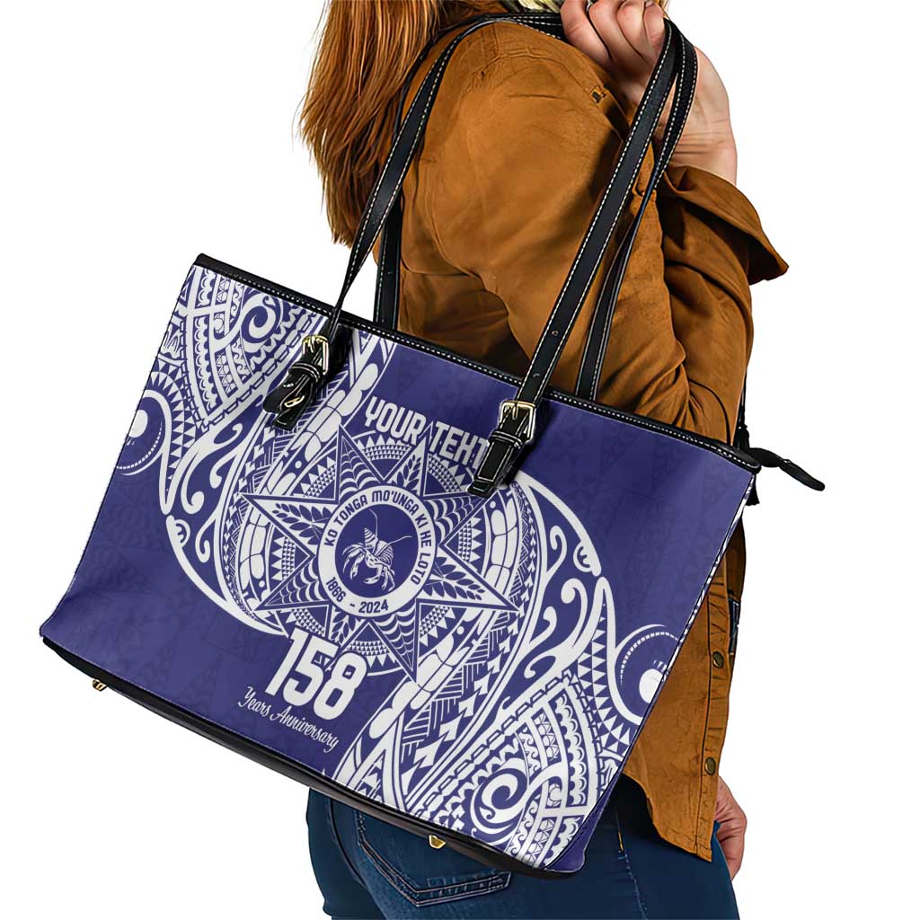 Personalised Tonga Tupou College Tolo 158th Anniversary Leather Tote Bag Special Kupesi Pattern LT9 - Polynesian Pride