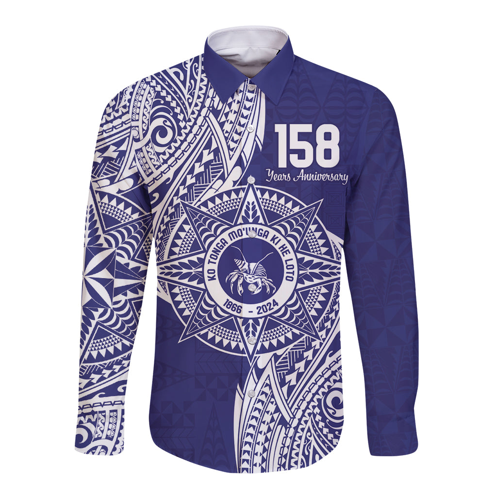 Personalised Tonga Tupou College Tolo 158th Anniversary Long Sleeve Button Shirt Special Kupesi Pattern LT9 Unisex Blue - Polynesian Pride