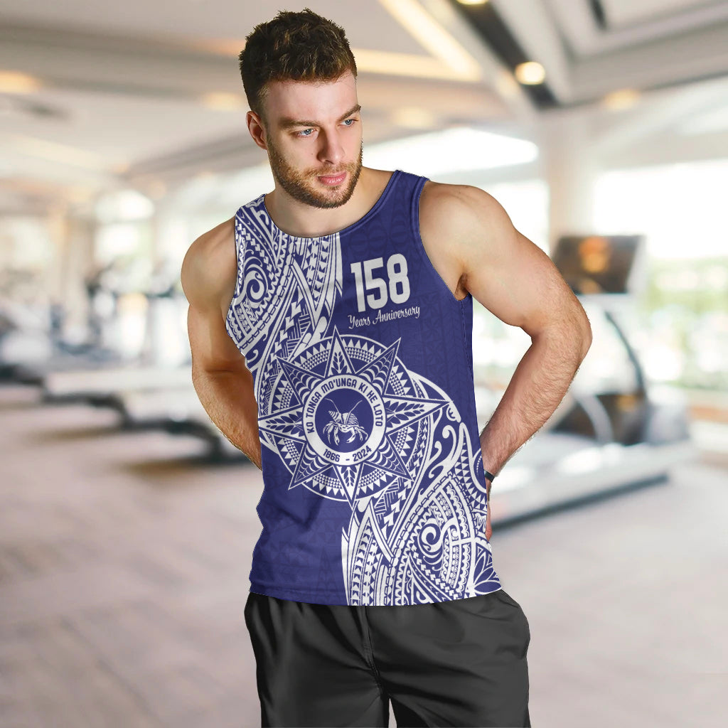 Personalised Tonga Tupou College Tolo 158th Anniversary Men Tank Top Special Kupesi Pattern LT9 Blue - Polynesian Pride