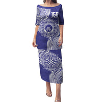 Personalised Tonga Tupou College Tolo 158th Anniversary Puletasi Special Kupesi Pattern LT9 Long Dress Blue - Polynesian Pride