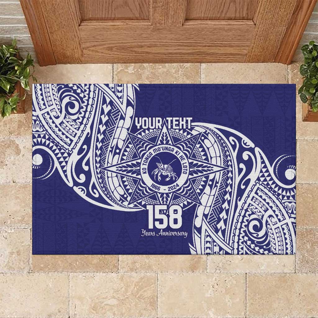 Personalised Tonga Tupou College Tolo 158th Anniversary Rubber Doormat Special Kupesi Pattern LT9 Blue - Polynesian Pride