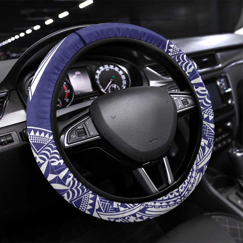 Tonga Tupou College Tolo 158th Anniversary Steering Wheel Cover Special Kupesi Pattern LT9 Universal Fit Blue - Polynesian Pride