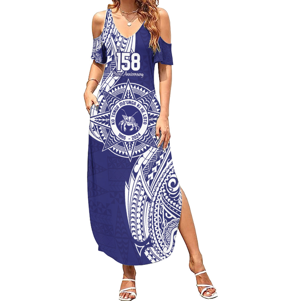 Personalised Tonga Tupou College Tolo 158th Anniversary Summer Maxi Dress Special Kupesi Pattern LT9 Women Blue - Polynesian Pride
