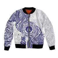 Personalised Tonga Tupou College Tolo Bomber Jacket Since 1866 Special Kupesi Pattern LT9 Unisex White - Polynesian Pride