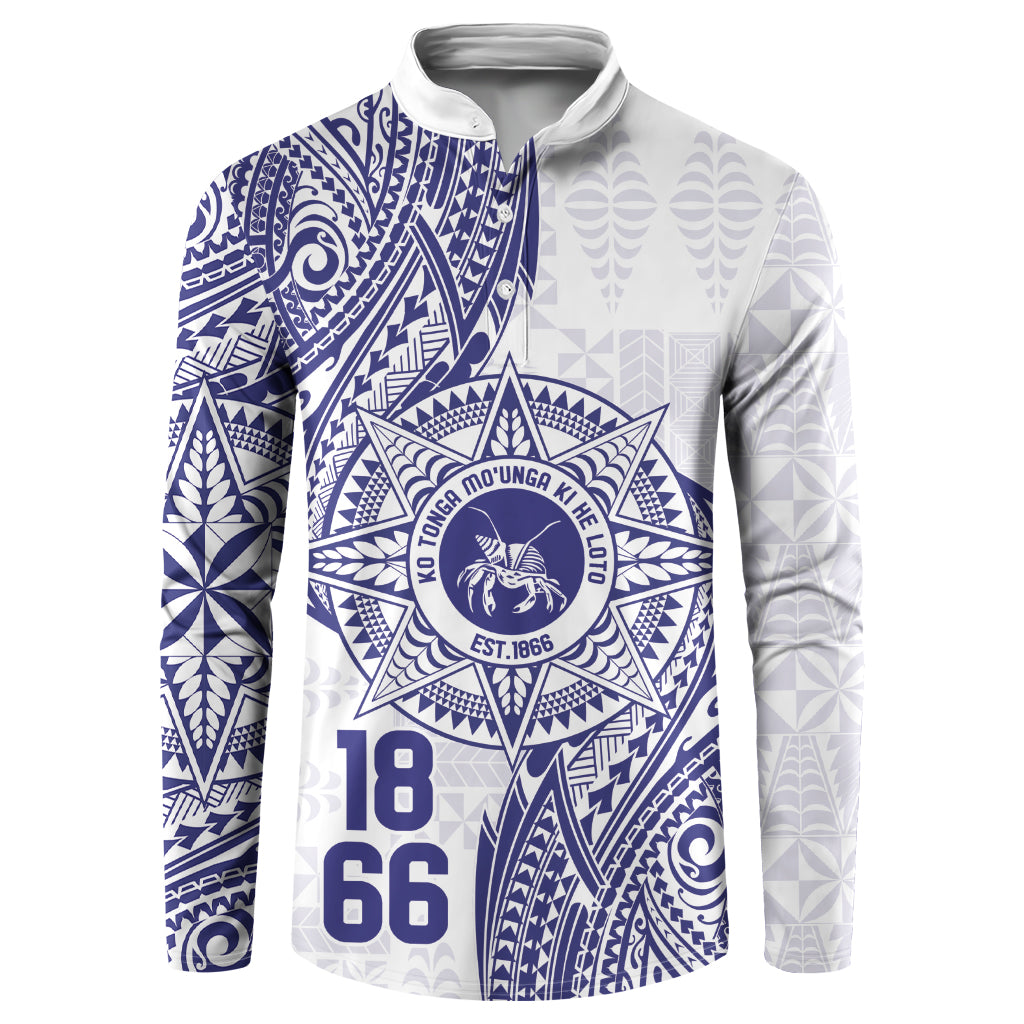 Personalised Tonga Tupou College Tolo Button Sweatshirt Since 1866 Special Kupesi Pattern LT9 White - Polynesian Pride