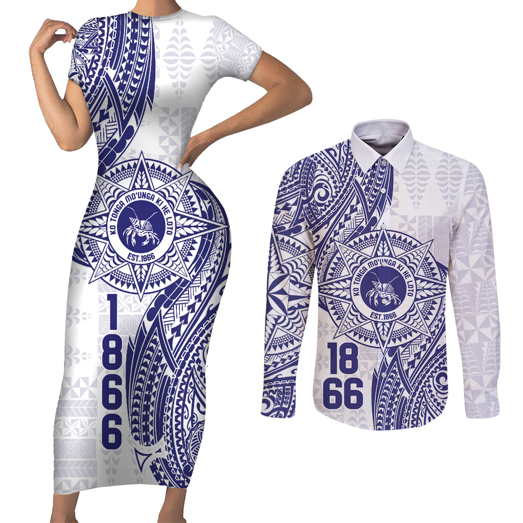 Personalised Tonga Tupou College Tolo Couples Matching Short Sleeve Bodycon Dress and Long Sleeve Button Shirt Since 1866 Special Kupesi Pattern