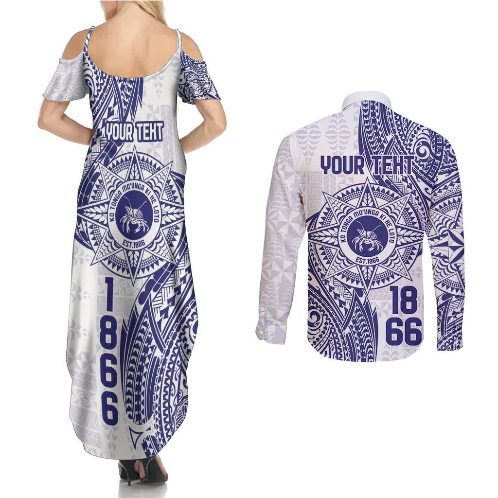 Personalised Tonga Tupou College Tolo Couples Matching Summer Maxi Dress and Long Sleeve Button Shirt Since 1866 Special Kupesi Pattern LT9 - Polynesian Pride