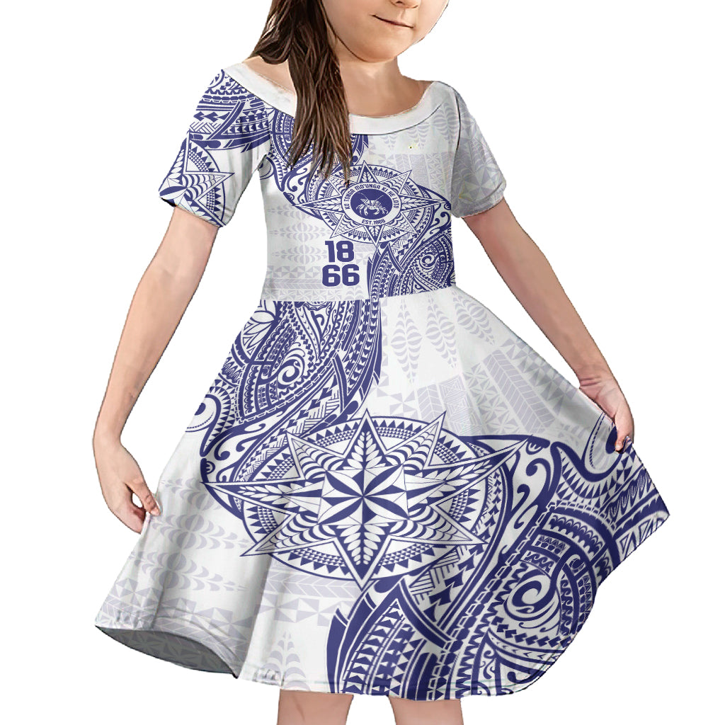 Personalised Tonga Tupou College Tolo Family Matching Long Sleeve Bodycon Dress and Hawaiian Shirt Since 1866 Special Kupesi Pattern LT9 Daughter's Dress White - Polynesian Pride