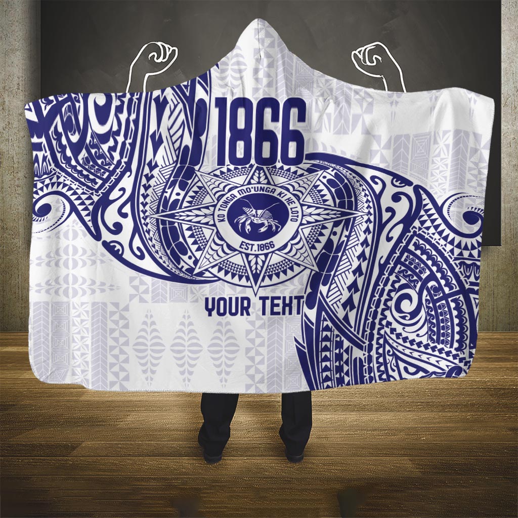 Personalised Tonga Tupou College Tolo Hooded Blanket Since 1866 Special Kupesi Pattern LT9 One Size White - Polynesian Pride