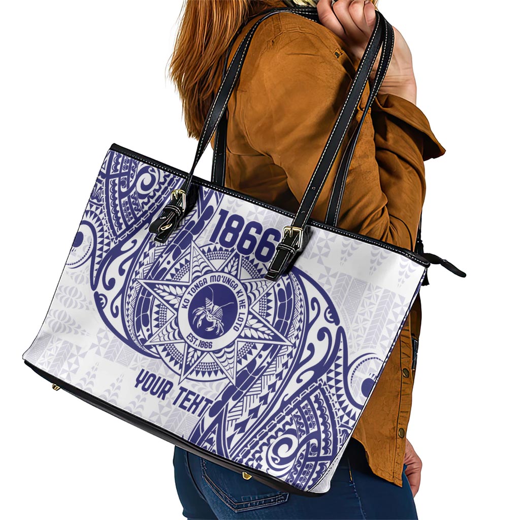 Personalised Tonga Tupou College Tolo Leather Tote Bag Since 1866 Special Kupesi Pattern LT9 - Polynesian Pride