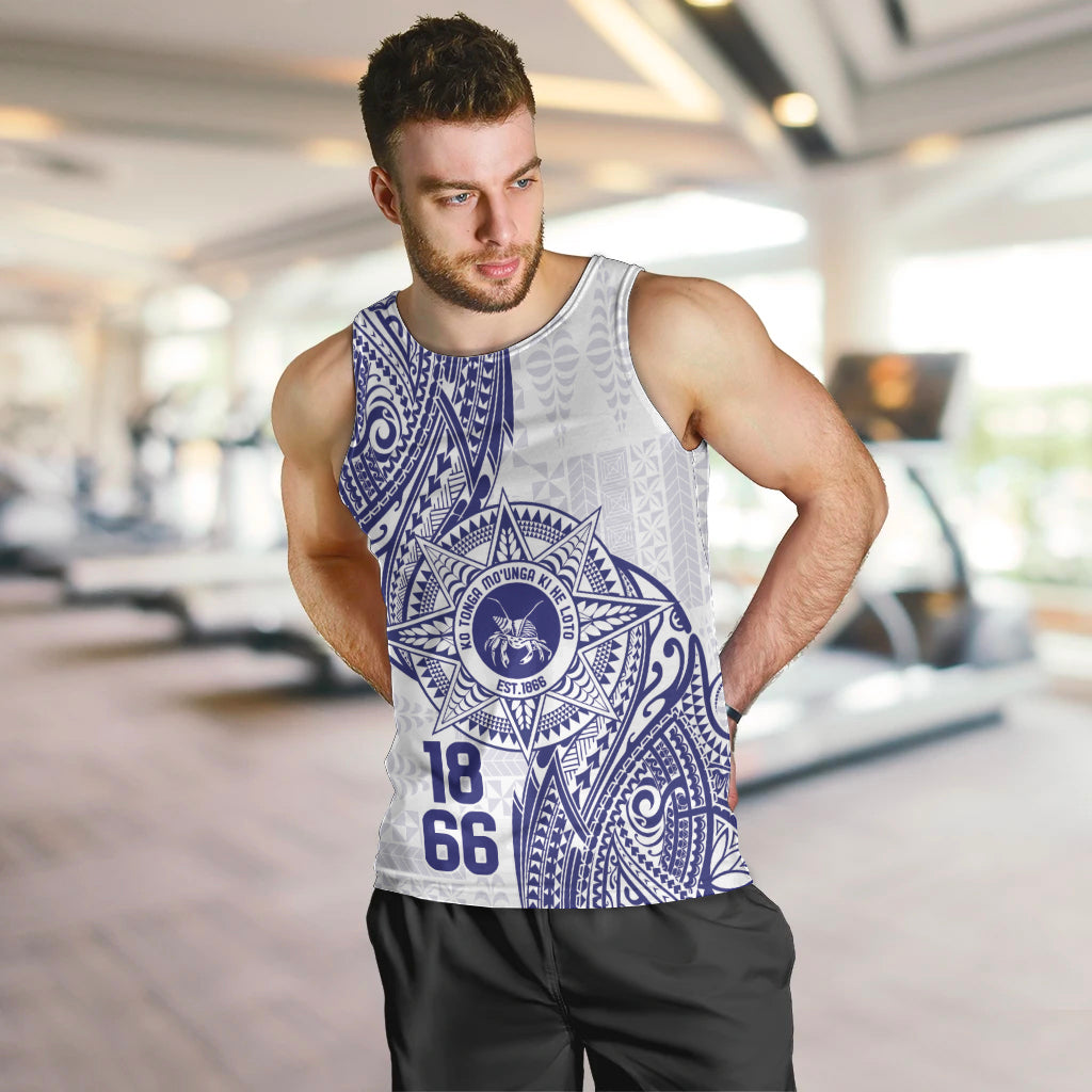 Personalised Tonga Tupou College Tolo Men Tank Top Since 1866 Special Kupesi Pattern LT9 White - Polynesian Pride