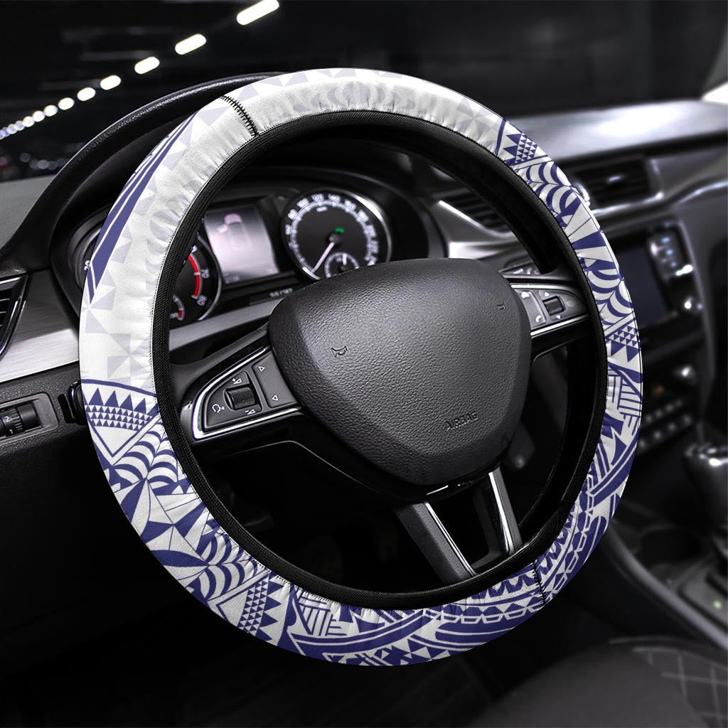 Tonga Tupou College Tolo Steering Wheel Cover Since 1866 Special Kupesi Pattern LT9 Universal Fit White - Polynesian Pride