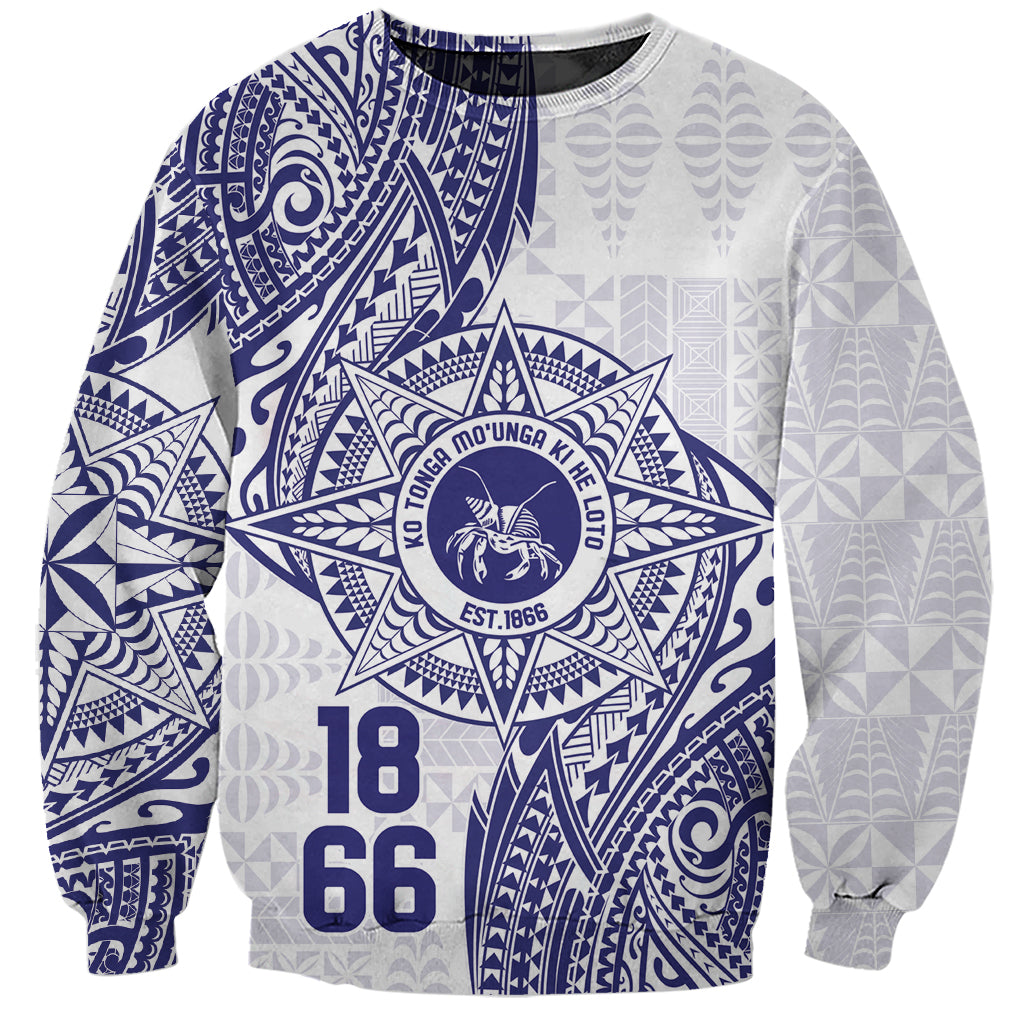 Personalised Tonga Tupou College Tolo Sweatshirt Since 1866 Special Kupesi Pattern LT9 Unisex White - Polynesian Pride
