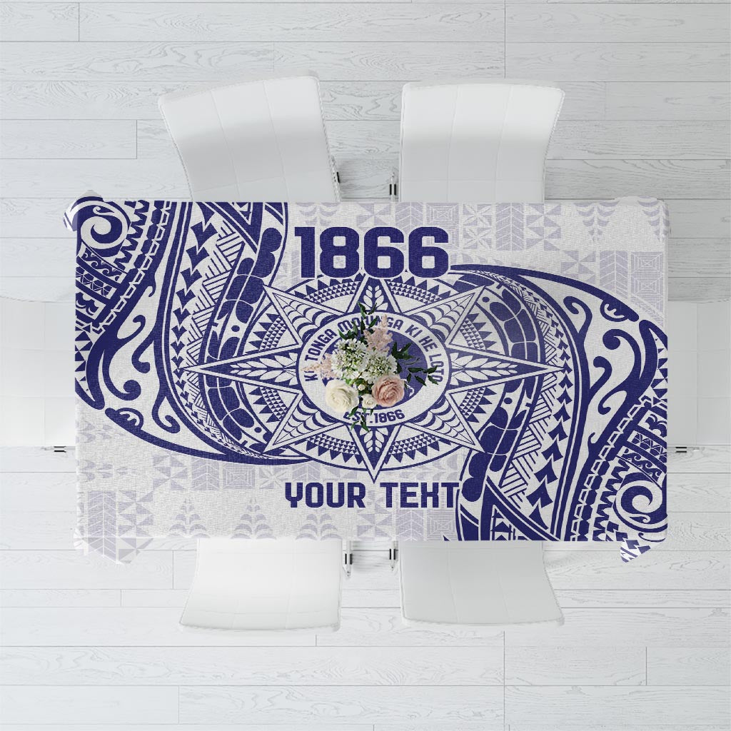 Personalised Tonga Tupou College Tolo Tablecloth Since 1866 Special Kupesi Pattern LT9 White - Polynesian Pride