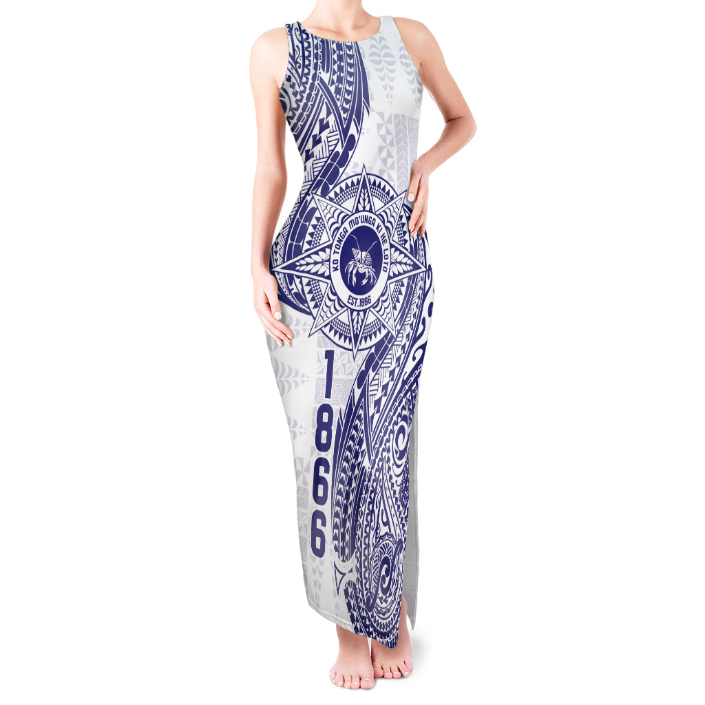 Personalised Tonga Tupou College Tolo Tank Maxi Dress Since 1866 Special Kupesi Pattern LT9 Women White - Polynesian Pride