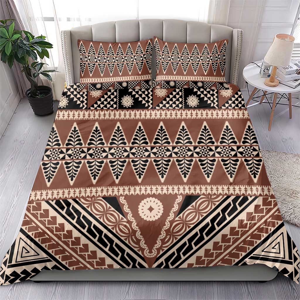Vintage Bula Fiji Bedding Set Brown Tapa Masi Motif