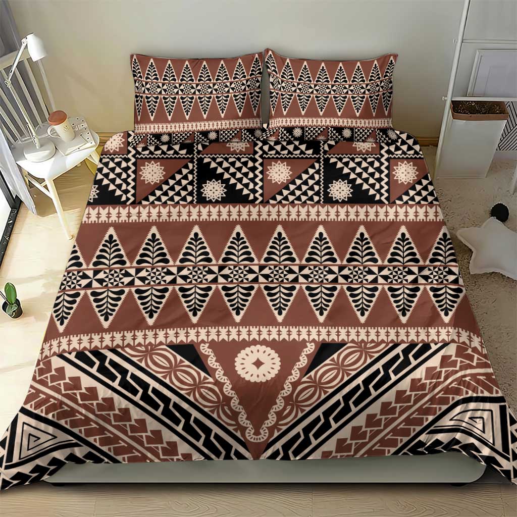 Vintage Bula Fiji Bedding Set Brown Tapa Masi Motif