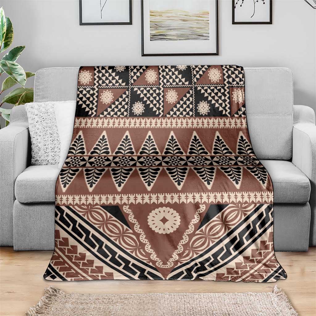 Vintage Bula Fiji Blanket Brown Tapa Masi Motif