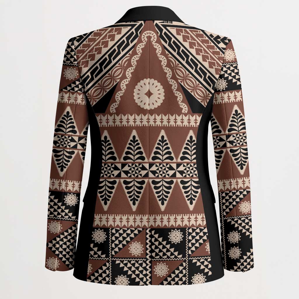 Vintage Bula Fiji Blazer Brown Tapa Masi Motif - Polynesian Pride