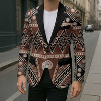 Vintage Bula Fiji Blazer Brown Tapa Masi Motif - Polynesian Pride