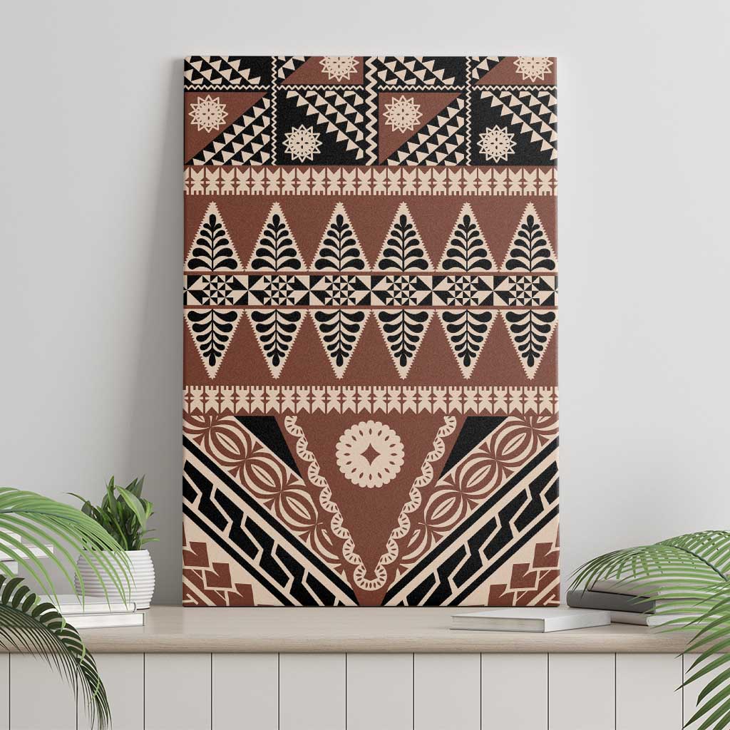 Vintage Bula Fiji Canvas Wall Art Brown Tapa Masi Motif