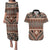 Vintage Bula Fiji Couples Matching Puletasi and Hawaiian Shirt Brown Tapa Masi Motif