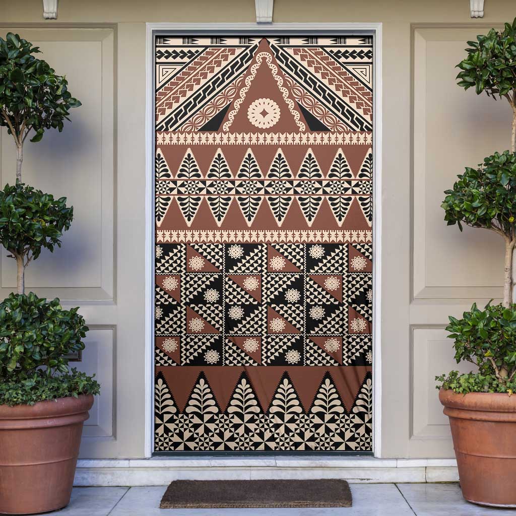 Vintage Bula Fiji Door Cover Brown Tapa Masi Motif - Polynesian Pride