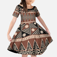 Vintage Bula Fiji Family Matching Long Sleeve Bodycon Dress and Hawaiian Shirt Brown Tapa Masi Motif