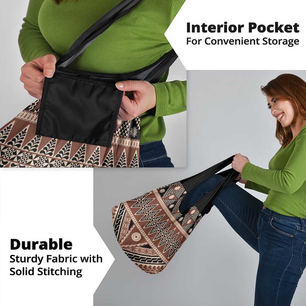 Vintage Bula Fiji Grocery Bag Brown Tapa Masi Motif