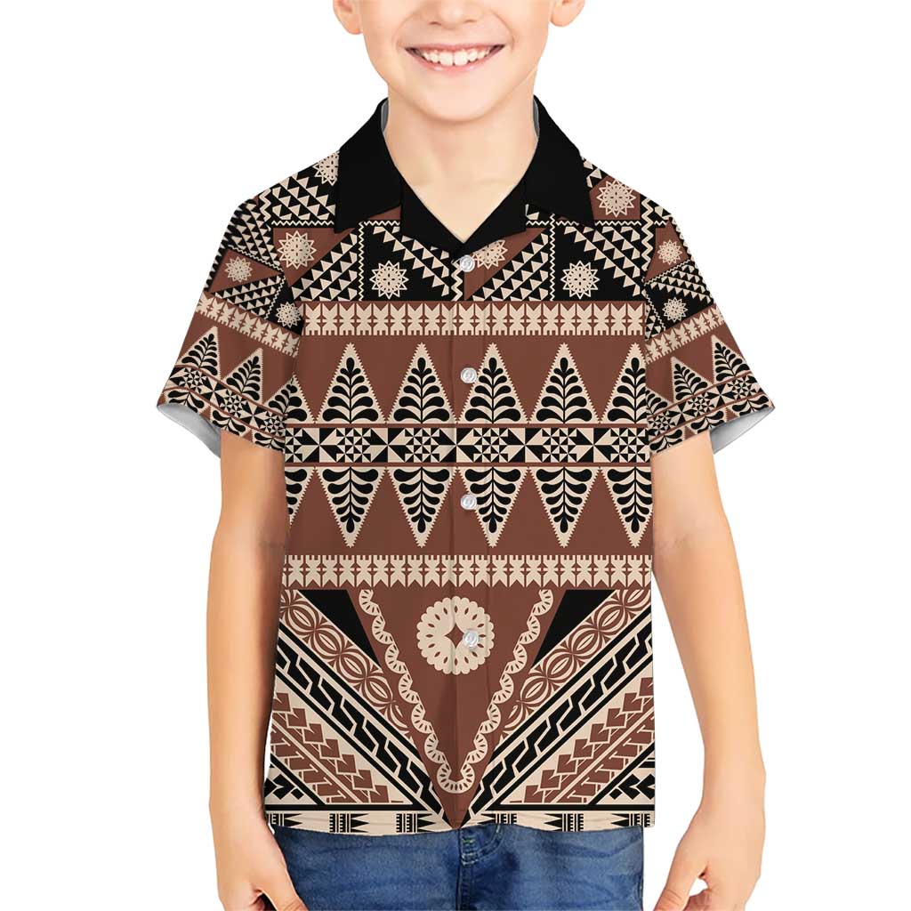Vintage Bula Fiji Hawaiian Shirt Brown Tapa Masi Motif