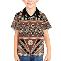 Vintage Bula Fiji Hawaiian Shirt Brown Tapa Masi Motif