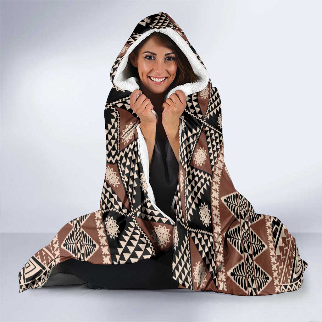 Vintage Bula Fiji Hooded Blanket Brown Tapa Masi Motif