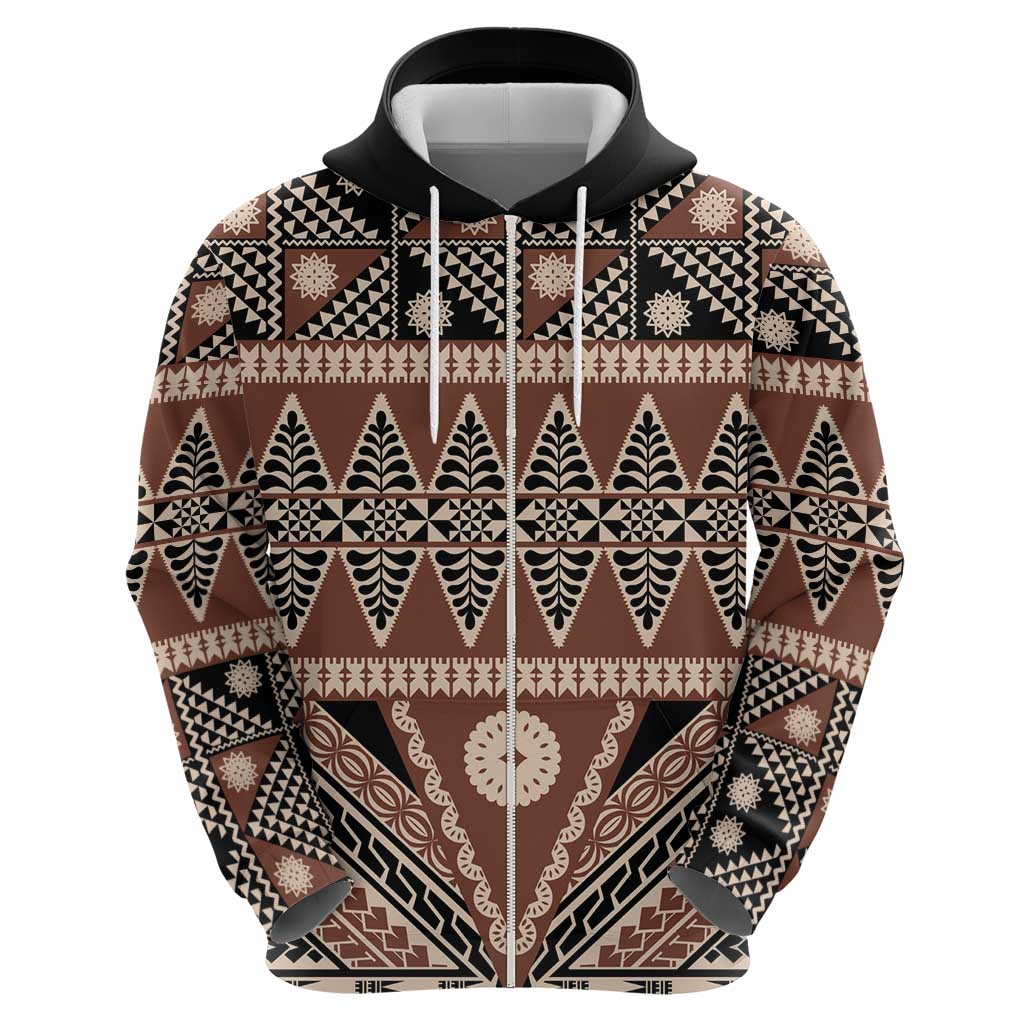 Vintage Bula Fiji Hoodie Brown Tapa Masi Motif