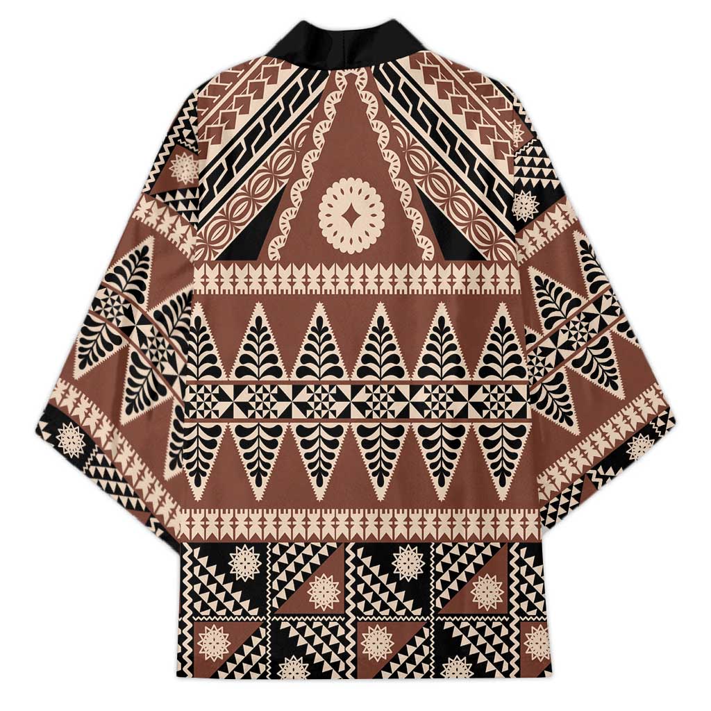 Vintage Bula Fiji Kimono Brown Tapa Masi Motif - Polynesian Pride