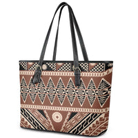 Vintage Bula Fiji Leather Tote Bag Brown Tapa Masi Motif